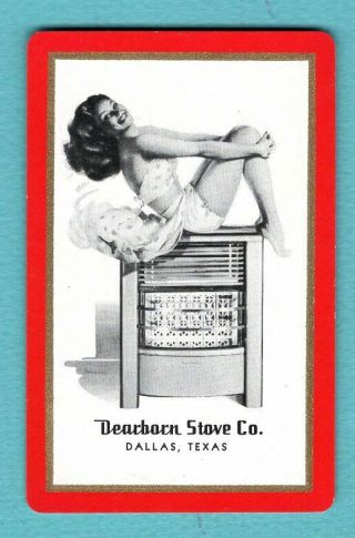 Single Swap Playing Card Sexy Pinup Girl 2 Dearborn Stove Ad Dallas Tx Vintage