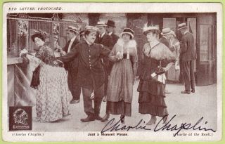 Actor Charlie Chaplin Autograph Signature 3x5 Sepia Toned Old Photocard