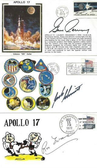 Nasa Apollo 17 3 Space Fdcs Covers Signed By Astronauts Cernan Schmitt Evans
