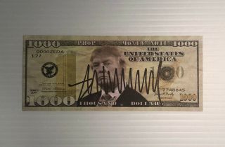 President Donald Trump Autographed Signed $1000 Bill With