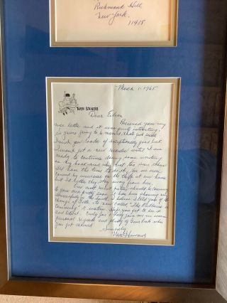 3 Stooges Moe Howard Autograph Signed Letter On 3 Stooge Stationary W/coa/framed