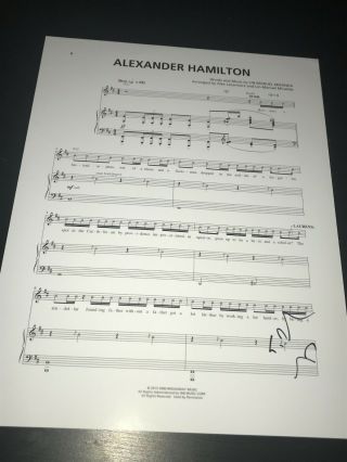 Lin Manuel Miranda Signed Autograph Sheet Music Hamiltion Alexander Hamilton