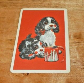 Vintage Single Swap Card Cocker Spaniel Pups Dogs Ace Of Spades