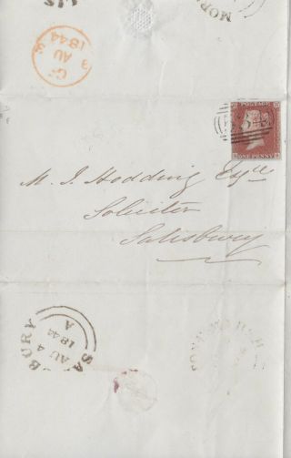 1844 Qv Moreton In Marsh Cover With A Fine 1d Penny Red Stamp Sent To Salisbuty
