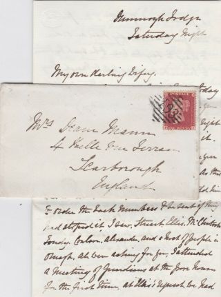 1861 My 5 Qv Dungannon Dunmoyle Lodge Letter To Wifey With A 1d Penny Red Stamp