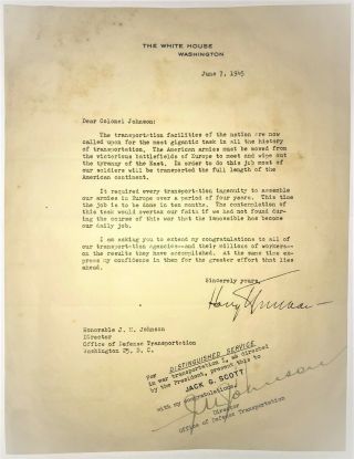 President Harry Truman Signed Historical War - Time Victory Letter From 1945