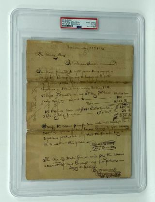 President Andrew Jackson Signed 1815 Handwritten Document Psa/dna Auto Rare