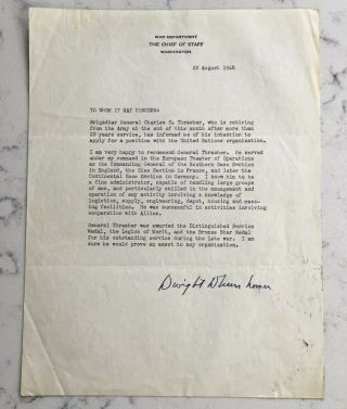Signed President Dwight D.  Eisenhower General Tls Typed Letter Signed Autograph