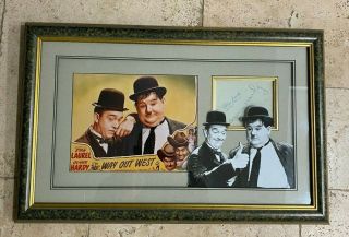 Stan Laurel & Oliver Hardy Framed Photo With Duel Signed Signature Cut Framed