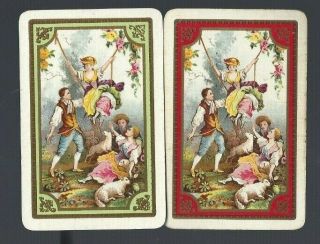 Swap Playing Cards 2 Vint Uk Exquisite Art By Fragonard Lady On Swing & Family