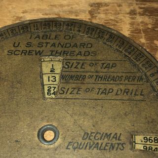 Vintage 1935 Lufkin Pipe Threads & Screw Threads Tap & Drill Size Wheel Chart 2