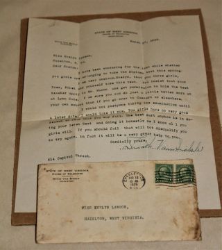 1925 Envelope & Letter From Wv House Of Delegate David Van Sickle,  Hazelton,  Wv