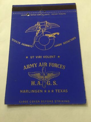 Vintage Matchbook Cover Matchcover Us Army Air Force Hags Harlingen Tx