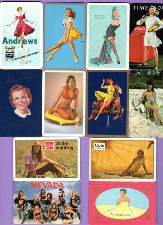 12 Single Swap Playing Cards Pin Up Girls Sexy Ladies Some Are Ads Vintage Deco