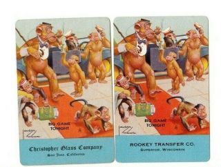 2 Swap Playing Cards Lawson Wood Monkeys Chimps Red Carpet Lithograph Advert 4
