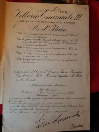 Benito Mussolini And Victorio Emanuel Iii Signed Document 3/23/29