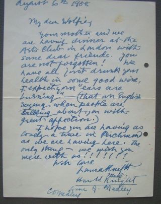 Autograph Letter Signed By The Artist,  Dame Laura Knight,  1958