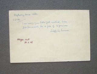 Autograph Note Signed By The Poet,  Siegfried Sassoon,  1946
