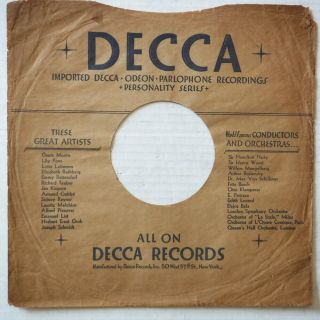 Decca Records (odeon / Parlophone) – 78 Rpm 10 Inch Record Sleeve - No Record