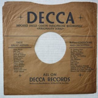 DECCA RECORDS (ODEON / PARLOPHONE) – 78 RPM 10 INCH RECORD SLEEVE - NO RECORD 2