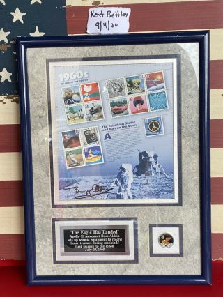 Ultra Rare Nasa Astronaut Buzz Aldrin Signed Apollo 11 Usps 1960s Stamp Framed