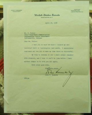 1958 John F.  Kennedy Signed Letter As Senator