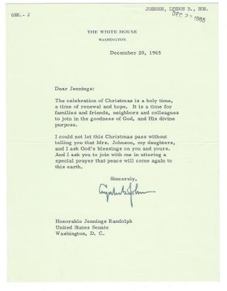Lyndon B.  Johnson Autograph Letter Signed As President To Senator Randolph W