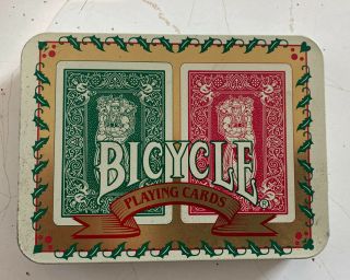 Bicycle Holiday Santa Playing Cards In Tin With 2 Decks Of Cards