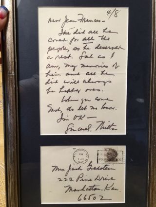 Dwight Eisenhower Autograph Signed Card & Letter Brother Milton Ike’s Death KU 2