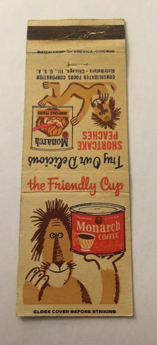 Vintage Matchbook Cover Matchcover Monarch Coffee Lion Chicago Il