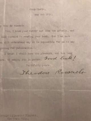 President Theodore Roosevelt 1910 Typed Letter Signed - From Norway - Nobel Prize 2