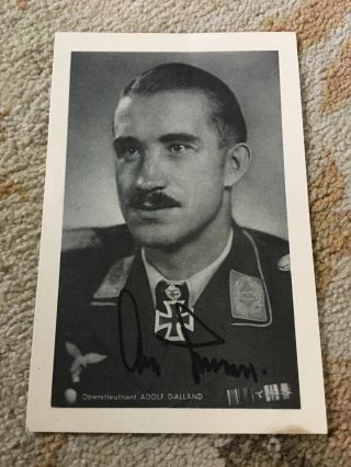 Ww2 German Ace Pilot Adolf Galland Signed Postcard Luftwaffe