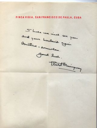 1958 Manuscript Signed By Ernest Hemingway Finca Vigia Cuba