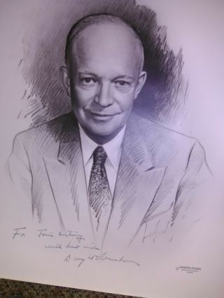 Dwight Eisenhower Autographed Pencil Sketch/photo From Lainston Studio
