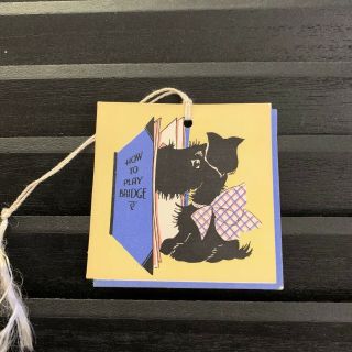 Vintage Black Scottie Dog Scottish Terrier Tally Card Book Bow
