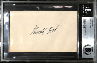President Gerald Ford Signed 3x5 Index Card Bas Beckett Michigan Autograph
