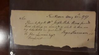 Declaration Of Independence Signer Roger Sherman Signed Document - Jsa Loa