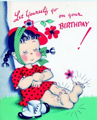 Vintage Norcross Susie Q Birthday Greeting Card Relaxing Under A Tree 3520