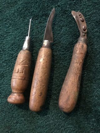 Antique Wood Handled Leather Tools