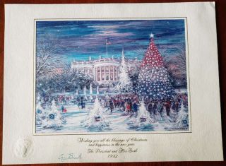 George Bush Jsa Loa Hand Signed 1991 12x16 Hallmark Christmas Card Litho Photo
