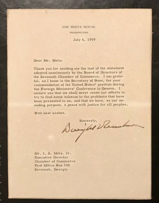 Pres.  Dwight D.  Eisenhower Signed Autographed White House Document Psa Dna 1959
