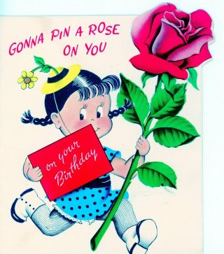 Vintage Norcross Susie Q Birthday Greeting Card With A Big Rose 3515