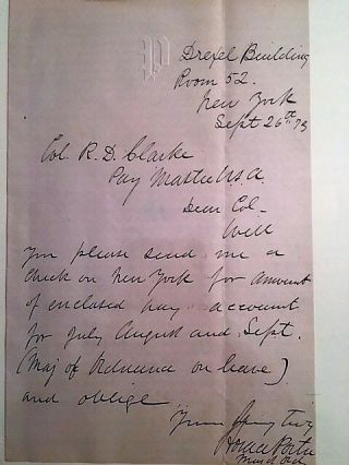 2015 Historic Autograph Civil War General Horace Porter Autograph Letter 1873