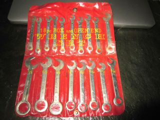 Vintage 18 Piece Box & Open End Wrench Set Made In Japan
