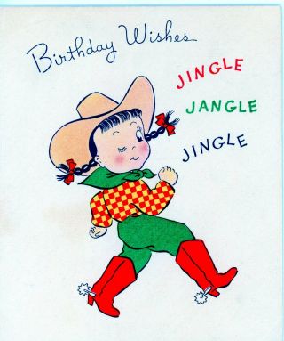 Vintage Norcross Susie Q Birthday Greeting Card Dressed As A Cowgirl 3458