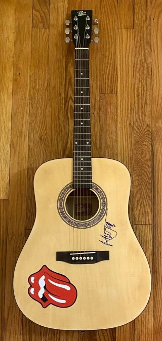 Mick Jagger The Rolling Stones Signed Acoustic Guitar Pickguard On Guitar Loa