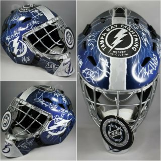 Tampa Bay Lightning 2020 Team Signed Goalie Helmet Mask Hedman Point Johnson