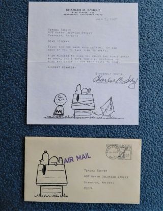 Charles M Schulz Signed Personal Letter Dated July 5 1967 & Postmarked Envelope