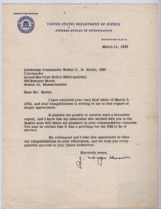 1958 J Edgar Hoover Signed Letter On Fbi Letterhead Psa Dna