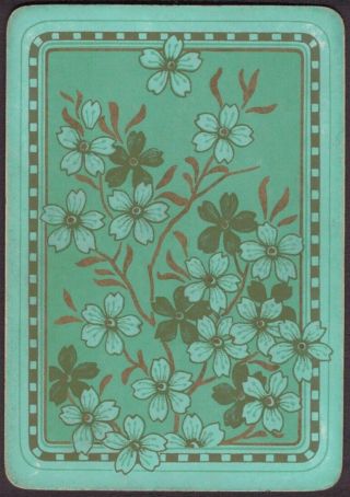 Playing Cards 1 Single Card Old Antique Wide Green,  Gold Blossom Flowers